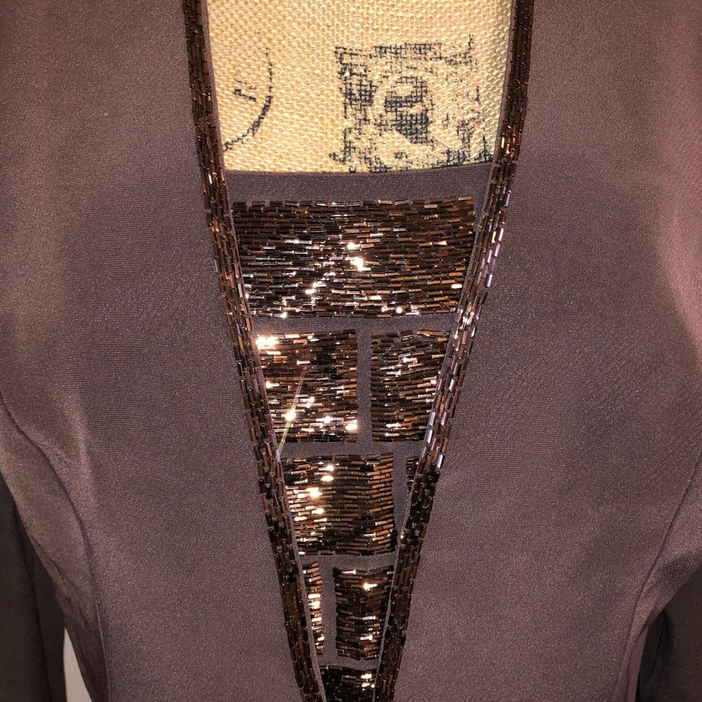 Jovani Embellished Brown Silk Jacket - Picture 3 of 7